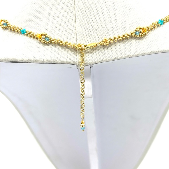 Hand Crafted Gold and Blue Floral Pendant Necklace - Picture 8 of 10